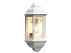 Außen LED Wandlaterne Halbschale im Landhausstil, Weiß, Höhe 36cm