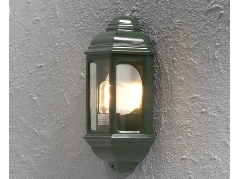 Außen LED Wandlaterne, Halbschale im Landhausstil, Grün, Höhe 36cm