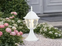 Außen Sockelleuchte Aluminium Weiß, Gartenlaterne mit E27 LED, Höhe 39cm