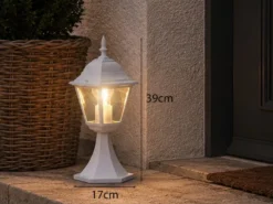 Außen Sockelleuchte Aluminium Weiß, Gartenlaterne mit E27 LED, Höhe 39cm