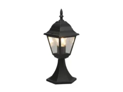 Außen Sockelleuchte Aluminium Schwarz, Gartenlaterne mit E27 LED, Höhe 39cm