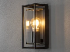 Außenwandlaterne BRINDISI Rahmen Metall Schwarz & klares Glas, Höhe 26cm