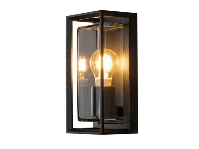 Außenwandlaterne BRINDISI Rahmen Metall Schwarz & klares Glas, Höhe 26cm
