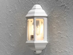 Außen Wandlaterne CAGLIARI, Halbschale im Landhausstil, Weiß, Höhe 36cm