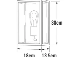 Außenwandlaterne CARPI Schwarz-Messing mit Klarglas, Höhe 30cm