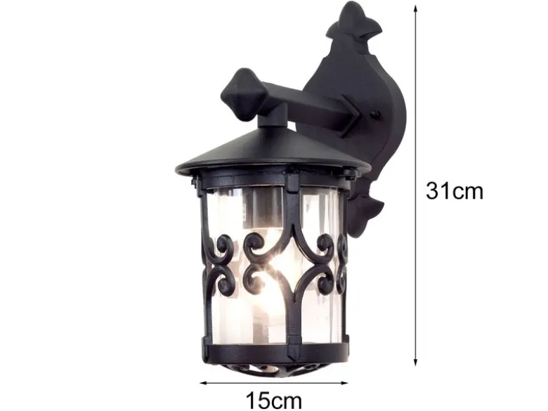 Außen Wandlaterne HEREFORD aus Alu im Landhausstil, Schwarz Höhe 31cm