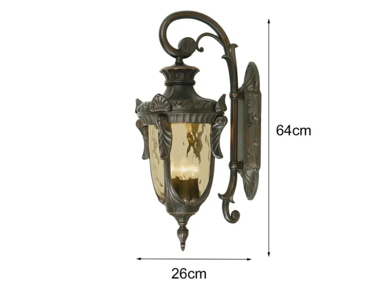Außenwandlaterne PHILADELPHIA Jugendstil mit Amberglas, Höhe 64cm