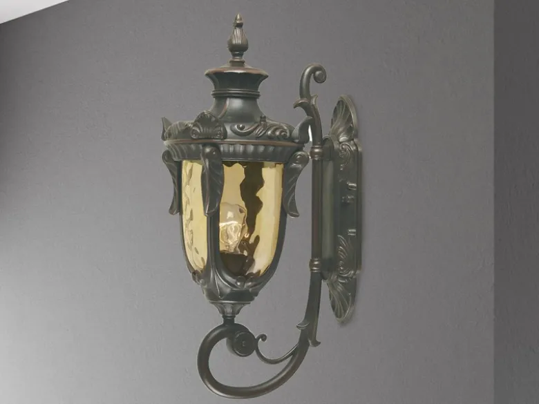 Außenwandlaterne PHILADELPHIA Jugendstil mit Amberglas, Höhe 53cm