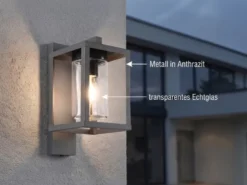 Außenwandleuchte Anthrazit in Laternenoptik mit E27 LED, Höhe 33cm