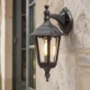 Außenwandleuchte antike Laterne hängend aus Aluminium Schwarz, E27, Höhe 39cm