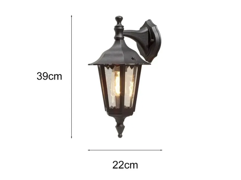 Außenwandleuchte antike Laterne hängend aus Aluminium Schwarz, E27, Höhe 39cm