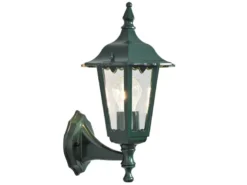 Außenwandleuchte antike Laterne stehend aus Aluminium Grün, E27, Höhe 36cm