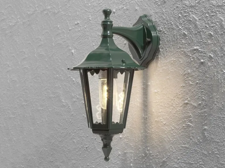 Außenwandleuchte antike Laterne hängend aus Aluminium Grün, E27, Höhe 39cm