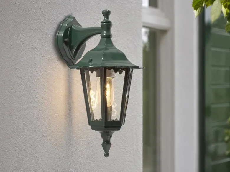 Außenwandleuchte antike Laterne hängend aus Aluminium Grün, E27, Höhe 39cm