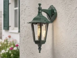 Außenwandleuchte antike Laterne hängend aus Aluminium Grün, E27, Höhe 39cm
