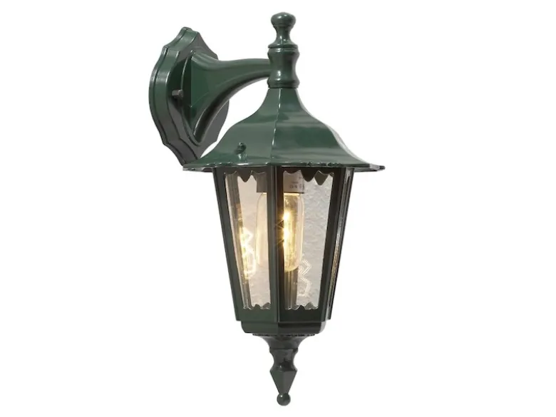Außenwandleuchte antike Laterne hängend aus Aluminium Grün, E27, Höhe 39cm