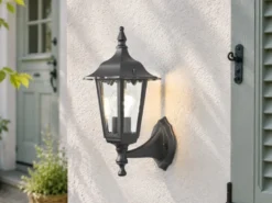 Außenwandleuchte antike Laterne stehend aus Aluminium Schwarz, E27, Höhe 36cm