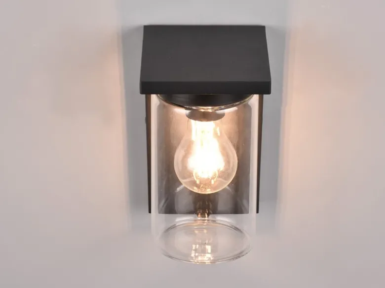Außenwandleuchte ARDILA Schwarz mit E27 Glas Lampenschirm, Höhe 19cm
