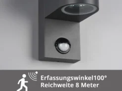 Außenwandleuchte AVA in Anthrazit mit Bewegungsmelder, Up and Down, Höhe 22cm