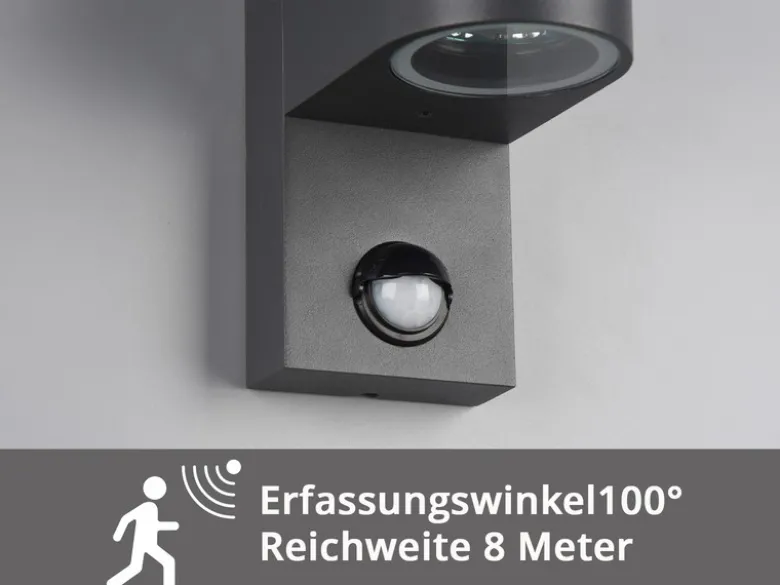 Außenwandleuchte AVA in Anthrazit mit Bewegungsmelder, Up and Down, Höhe 22cm