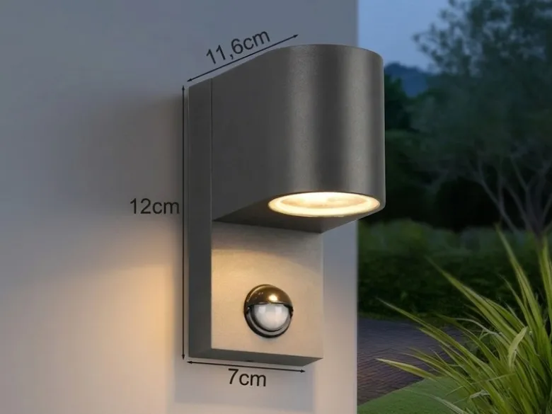 Außenwandleuchte AVA mit Bewegungsmelder aus Aluminium Anthrazit, Höhe 15cm