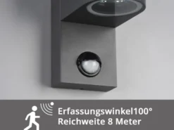 Außenwandleuchte AVA mit Bewegungsmelder aus Aluminium Anthrazit, Höhe 15cm