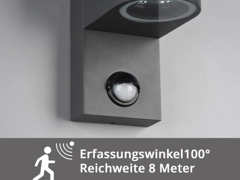 Außenwandleuchte AVA mit Bewegungsmelder aus Aluminium Anthrazit, Höhe 15cm