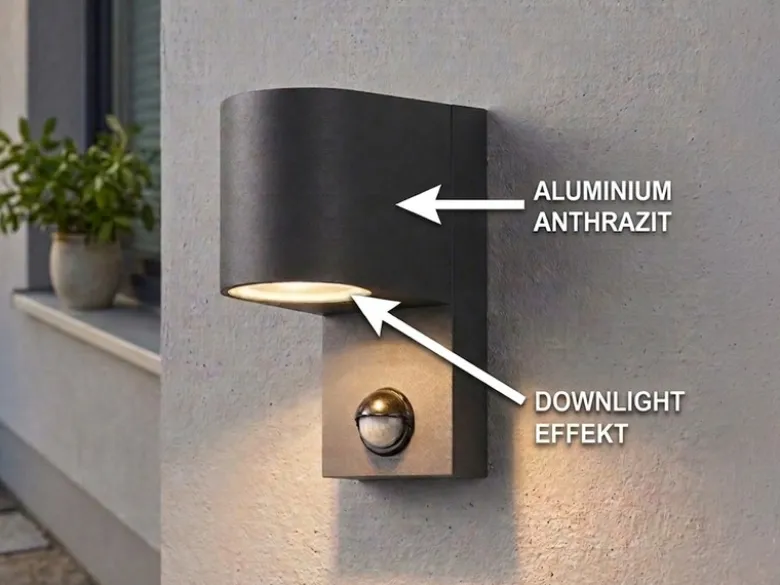 Außenwandleuchte AVA mit Bewegungsmelder aus Aluminium Anthrazit, Höhe 15cm