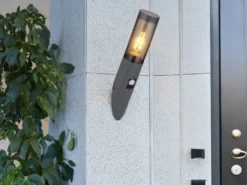 Außenwandleuchte BOSTON Anthrazit & Rauchfarben mit Bewegungsmelder, Höhe 41cm