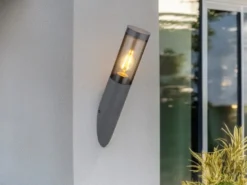 Außenwandleuchte BOSTON aus Edelstahl in Anthrazit & Rauchfarben, Höhe 40cm