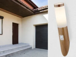 Außenwandleuchte BOSTON in Holzoptik mit Bewegungsmelder, Höhe 40,5cm
