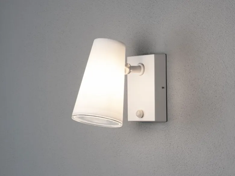 Außenwandleuchte Downlight FANO Weiß mit Bewegungssensor, Höhe 21,5cm IP54 E27