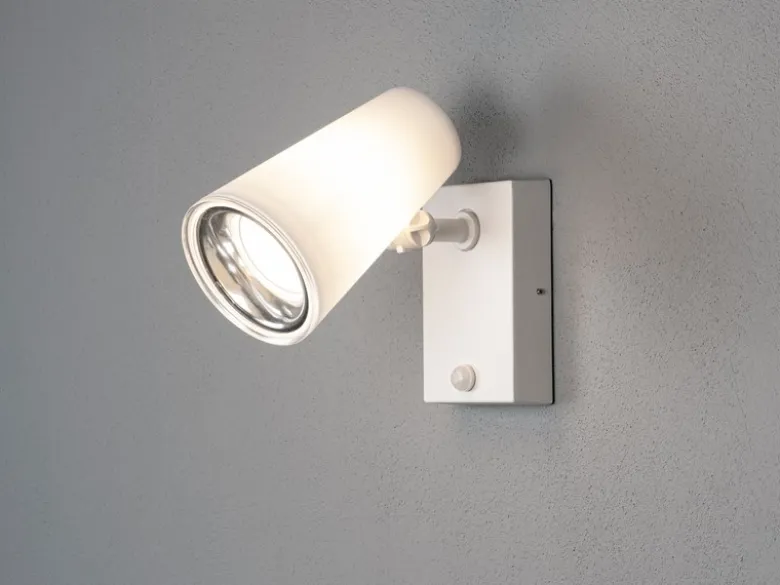 Außenwandleuchte Downlight FANO Weiß mit Bewegungssensor, Höhe 21,5cm IP54 E27