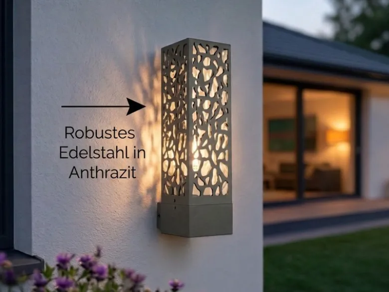 Außenwandleuchte eckig aus Edelstahl in Anthrazit mit E27 LED, Höhe 36cm