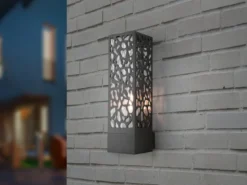 Außenwandleuchte eckig aus Edelstahl in Anthrazit mit E27 LED, Höhe 36cm