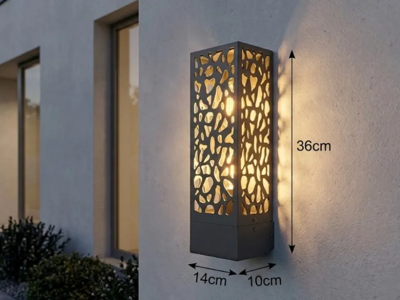 Außenwandleuchte eckig aus Edelstahl in Anthrazit mit E27 LED, Höhe 36cm