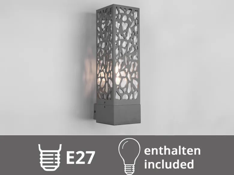 Außenwandleuchte eckig aus Edelstahl in Anthrazit mit E27 LED, Höhe 36cm