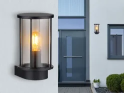 Außenwandleuchte GRACEY Laterne aus Edelstahl mit Rauchglas, Höhe 25cm