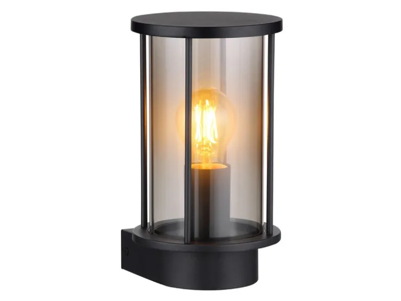 Außenwandleuchte GRACEY Laterne aus Edelstahl mit Rauchglas, Höhe 25cm