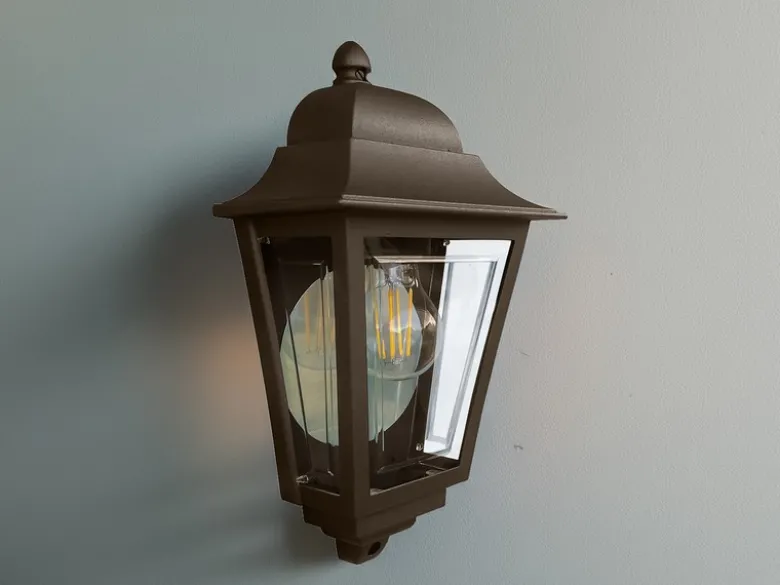 Außenwandleuchte Höhe 32,5cm Halbschale Bronze mit reflektierender Rückwand