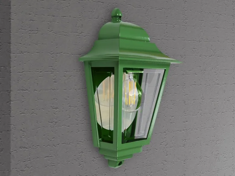 Außenwandleuchte Höhe 32,5cm Halbschale Grün mit reflektierender Rückwand