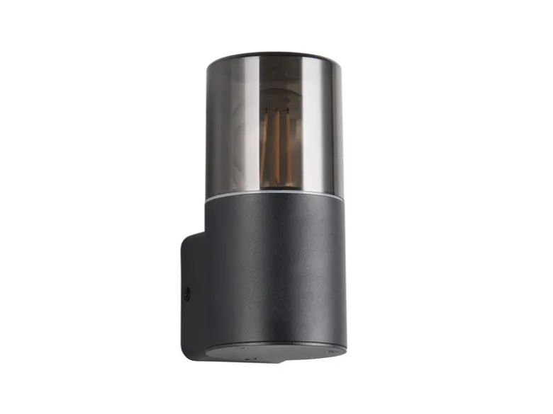 Außenwandleuchte HOOSIC Aluminium Schwarz & Rauchfarbig E27, Höhe 17,5cm