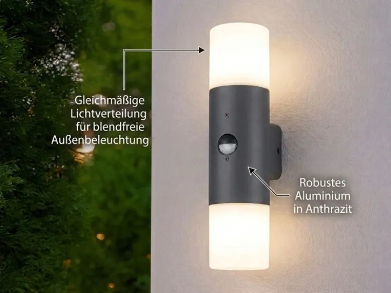 Außenwandleuchte HOOSIC mit Bewegungsmelder Up and Down Anthrazit E27, Höhe 33cm