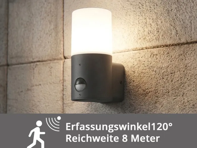 Außenwandleuchte HOOSIC mit Bewegungsmelder in Anthrazit E27, Höhe 17,5cm