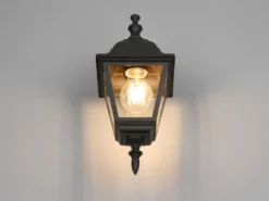 Außenwandleuchte Laterne hängend, Aluminium Schwarz mit E27 LED, Höhe 34cm