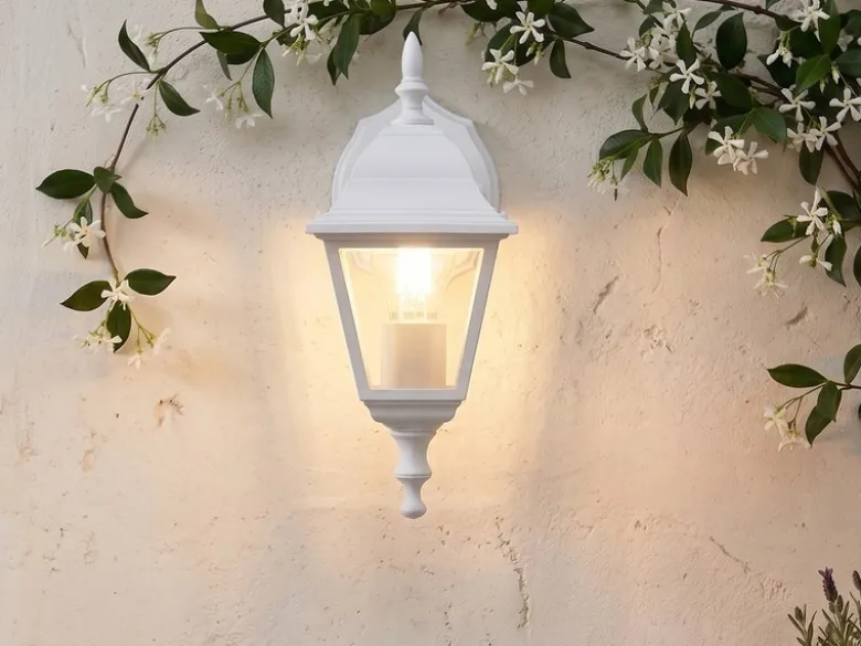 Außenwandleuchte Laterne hängend, Aluminium Weiß mit E27 LED, Höhe 34cm