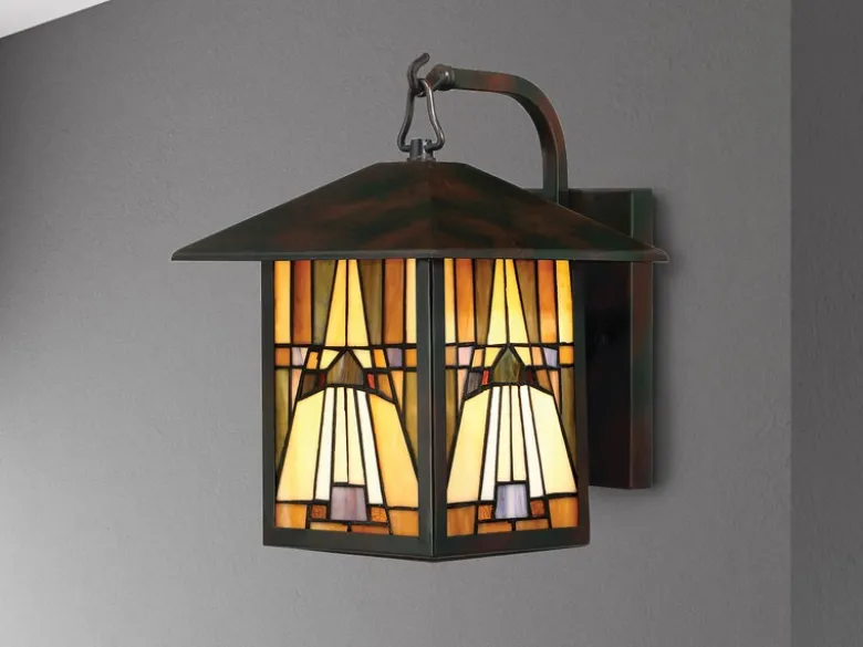 Außenwandleuchte Laterne im Tiffany Design, Höhe 31cm mit E27 LED