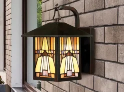 Außenwandleuchte Laterne im Tiffany Design, Höhe 31cm mit E27 LED
