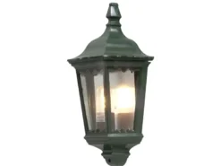 Außenwandleuchte Laternen Halbschale, E27, Aluminium Grün, Höhe 44,5cm