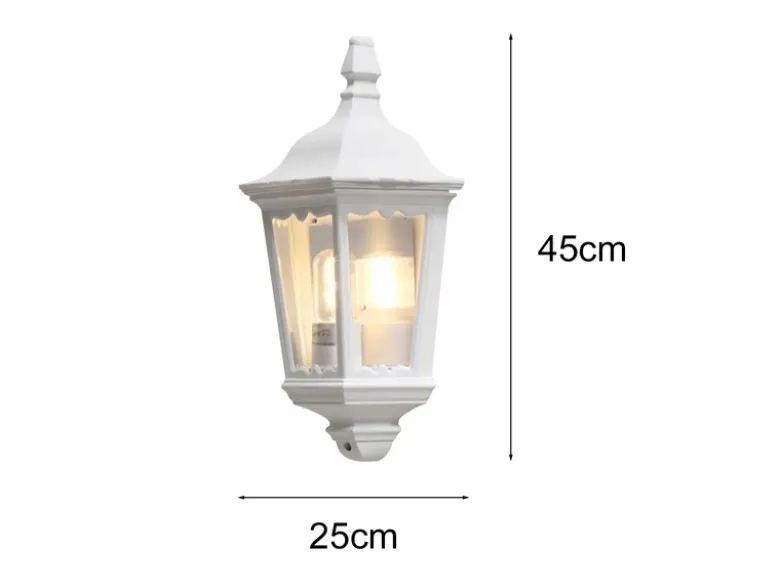 Außenwandleuchte Laternen Halbschale, E27, Aluminium Weiß, Höhe 44,5cm